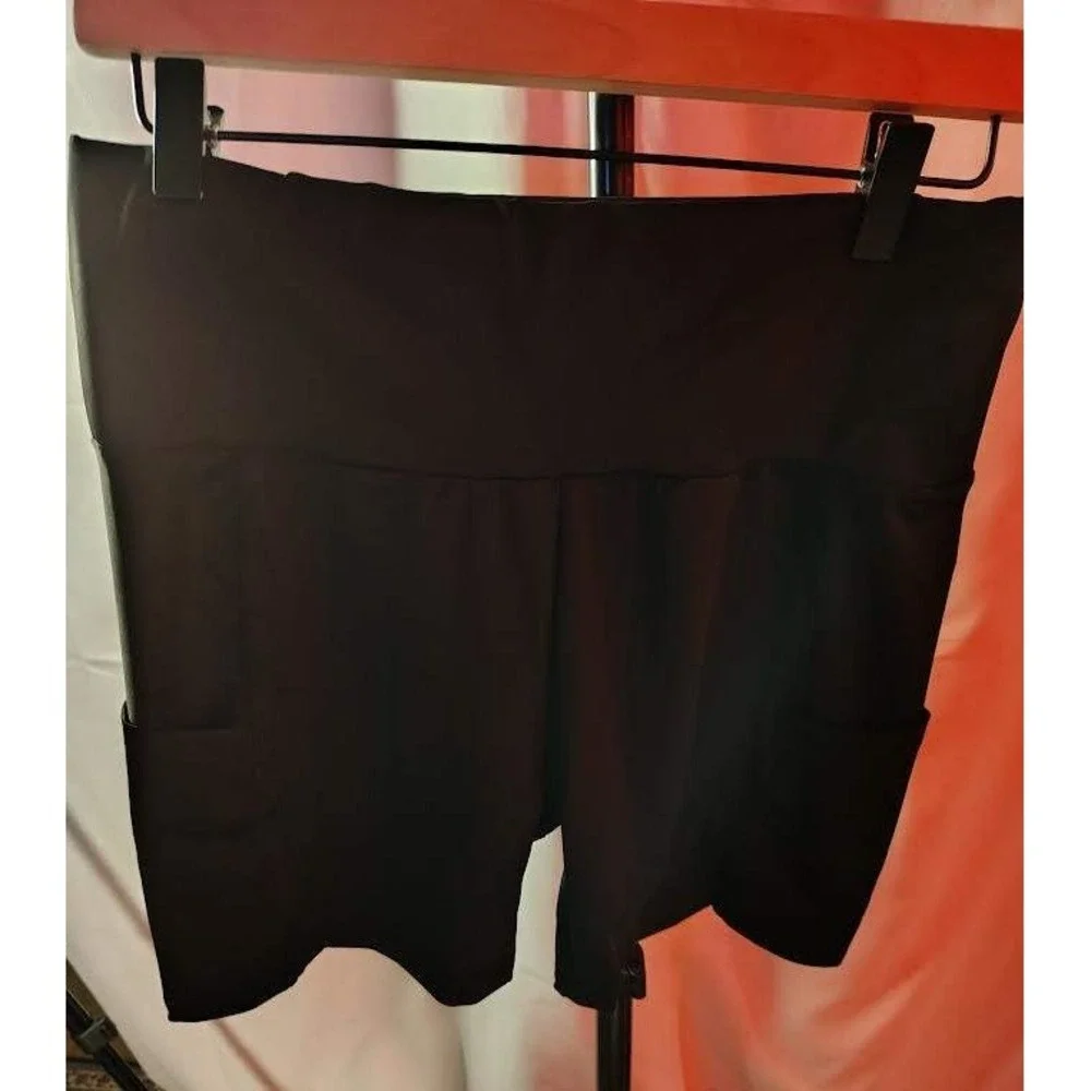 Womens Athleisure Workout Shorts Activewear High Waist Pocket‎ 2pair XL GRY&BLK